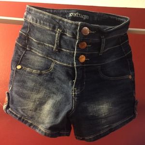 High waisted dark wash jean shorts